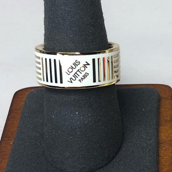 M LOUIS VUITTON LV Damier Berg White Gold Plated Ring Size 9-1/4 (M, 20) NWOT - Picture 11 of 14
